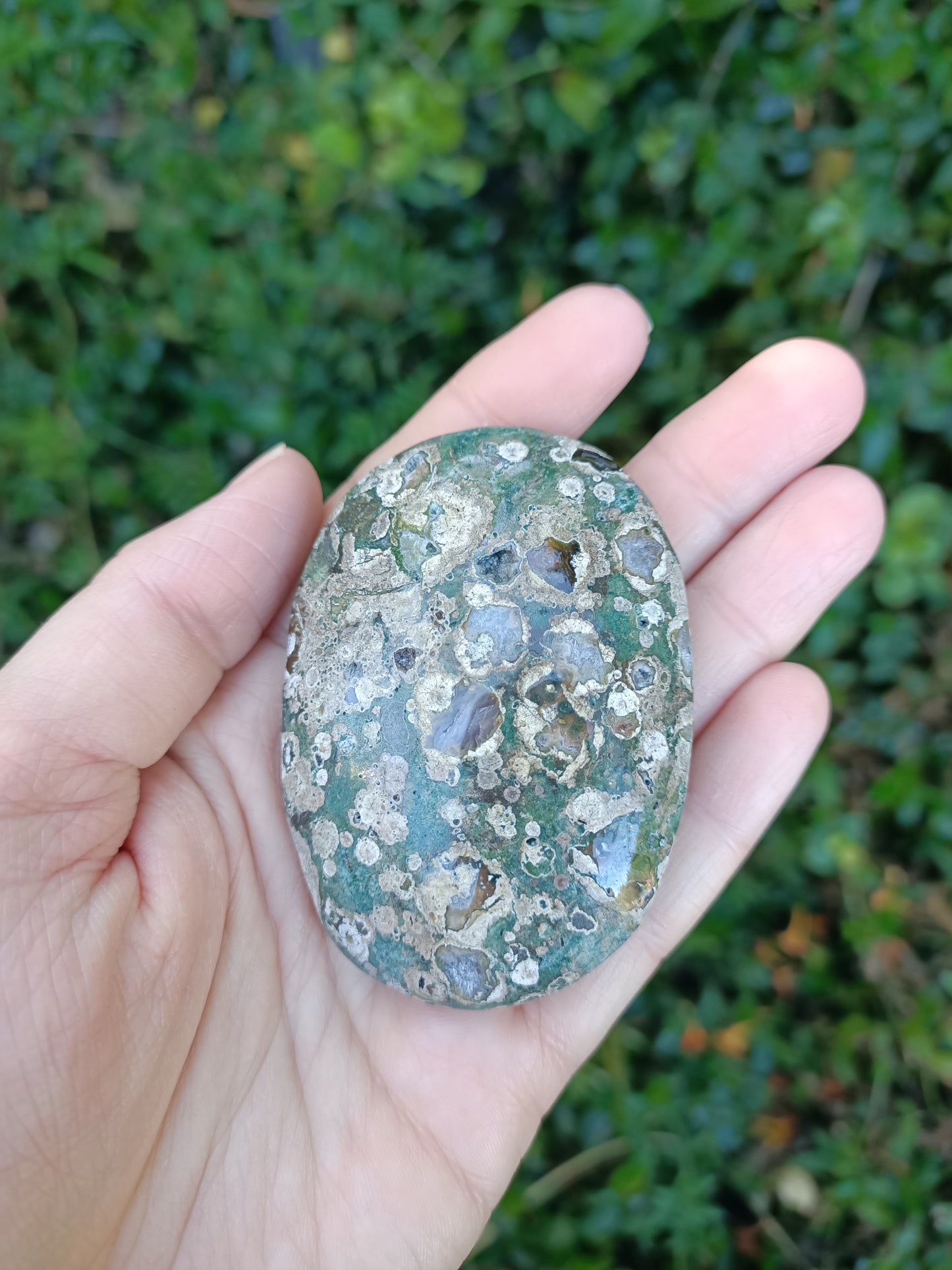 Rainforest Jasper (Green Rhyolite) Palmstone # 2